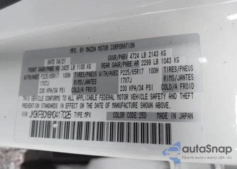 2021 Mazda Cx-5 Touring z USA, uszkodzony, nr VIN JM3KFBCM8M0417025